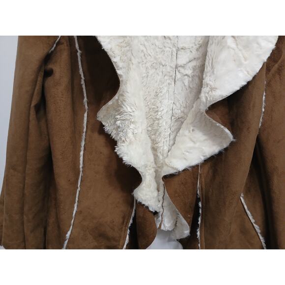JouJou Faux Suede Shearling Waterfall Cardigan Jacket Size L Brown Boho Western - Picture 4 of 16